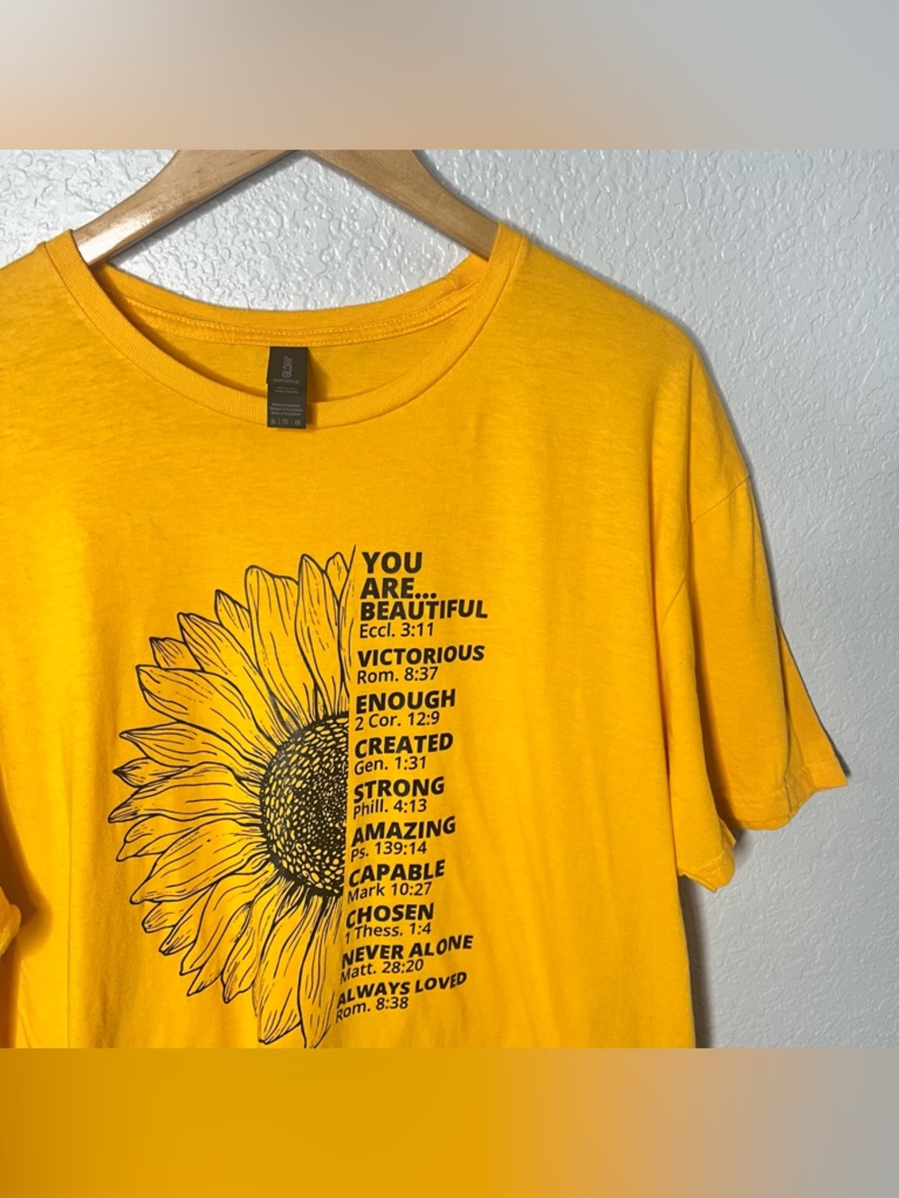 Sunflower Graphic Tee You Are Beautiful Bible Verse Jesus Shirt Yellow XL - Picture 2 of 6
